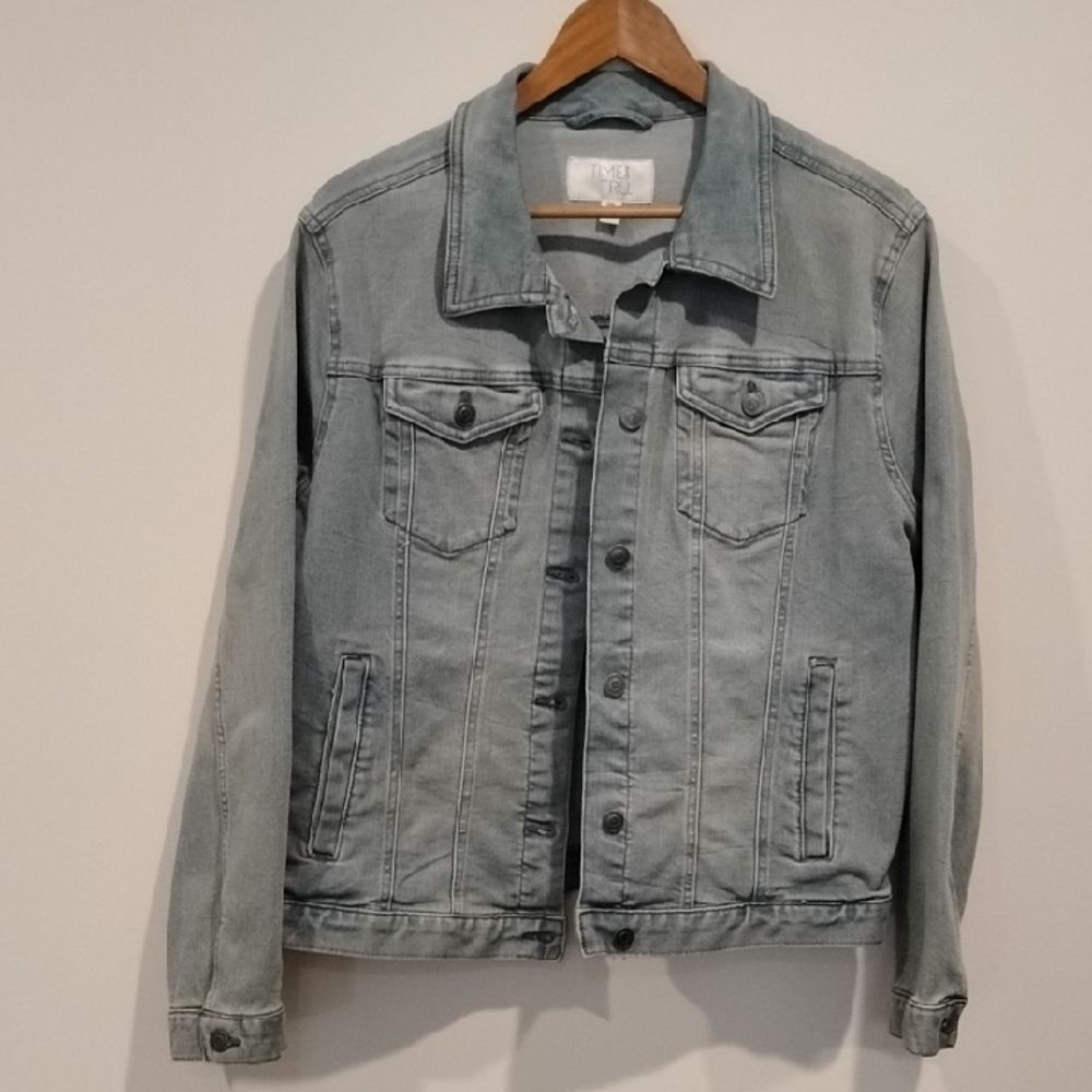 Women Denim Jacket Size XXL Faded Wash Stretch Jean Coat Denim Trucker Cropped